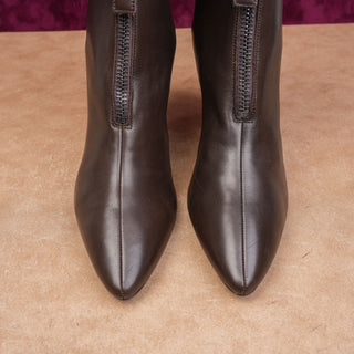 Aquatalia Women Brown Leather Pointy Toe Front Zip Fashion Dress Ankle Boots 12