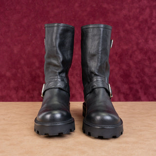 Steve Madden Women Glee Black Leather Moto Biker Strap Ankle Boots sz 9.5