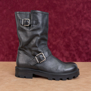 Steve Madden Women Glee Black Leather Moto Biker Strap Ankle Boots sz 9.5