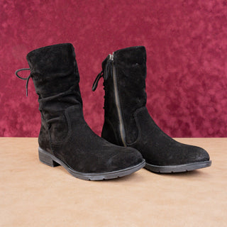 Sofft Women Sharnell Low Distress Black Suede Back Lace-up Mid Calf boots sz 8