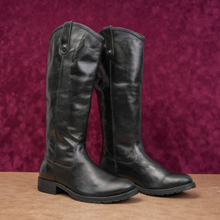 Frye Women Melissa Button Black Leather Equestrian Riding Lug Sole Boots Size 6