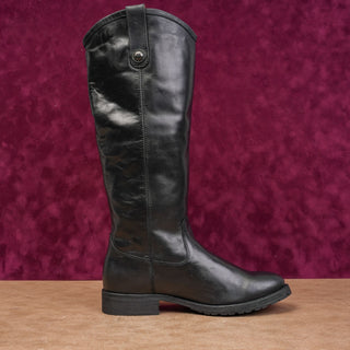 Frye Women Melissa Button Black Leather Equestrian Riding Lug Sole Boots Size 6