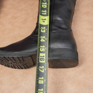Frye Women Melissa Button Black Leather Equestrian Riding Lug Sole Boots Size 6