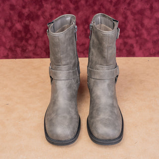 Open Edit Women Jab Moto Festival Grey Vegan Leather Harness Boots sz 9.5
