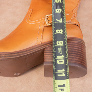 Vince Camuto Women Vergila Caramel Leather Moto Biker Chunky Boots Size 8.5