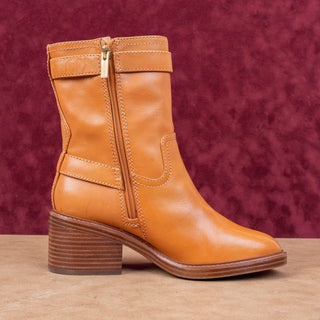 Vince Camuto Women Vergila Caramel Leather Moto Biker Chunky Boots Size 8.5