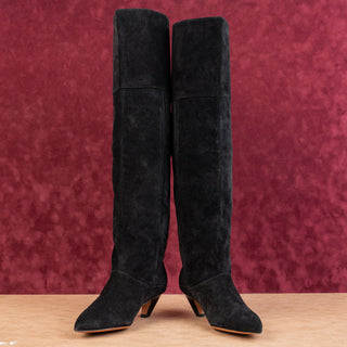 LABUCQ Women Black Suede Kitten OTK Pointy Toe Fashion Boots sz 5.5-6US EUR 36