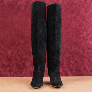 LABUCQ Women Black Suede Kitten OTK Pointy Toe Fashion Boots sz 5.5-6US EUR 36