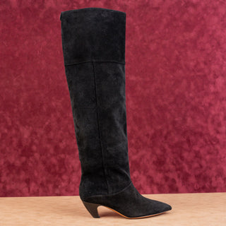 LABUCQ Women Black Suede Kitten OTK Pointy Toe Fashion Boots sz 5.5-6US EUR 36