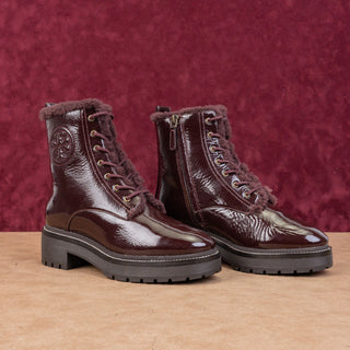 Tory Burch Wmn Miller Shearling Lined Burgundy Leather Zip Combat Boots sz 7