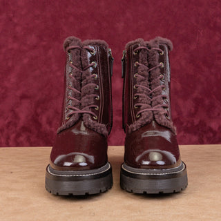 Tory Burch Wmn Miller Shearling Lined Burgundy Leather Zip Combat Boots sz 7