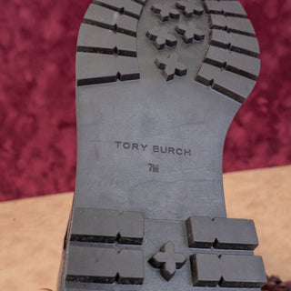 Tory Burch Wmn Miller Shearling Lined Burgundy Leather Zip Combat Boots sz 7