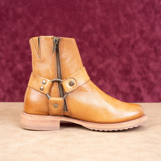 Frye Veronica Harness Short Women Caramel Full Grain Moto Leather Boots sz 9.5