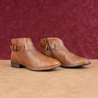 UGG Women Barnett Brown Leather Zip Festival Low Western Ankle Boots sz 6