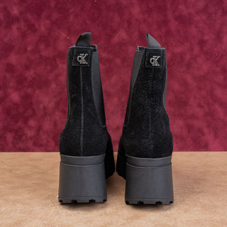 Calvin Klein Women Nevia Black Suede Platform Slip on Chelsea Ankle Boots sz 8