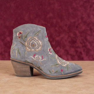Sofft Women Westmont Floral Embroidered Grey Suede Cowboy Ankle Boots sz 7