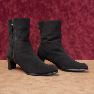 Stuart Weitzman Women Vintage Y2K Black Fabric Retro Zip Ankle Boots sz 8.5