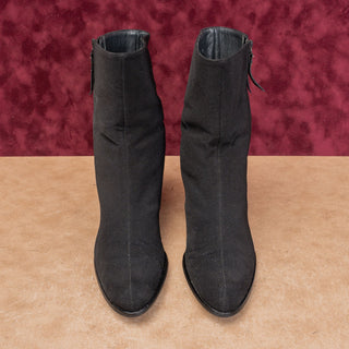 Stuart Weitzman Women Vintage Y2K Black Fabric Retro Zip Ankle Boots sz 8.5
