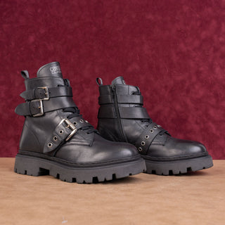 Roberto Cavalli Class Women Black Leather Moto Biker Festival Boots 10US EUR41