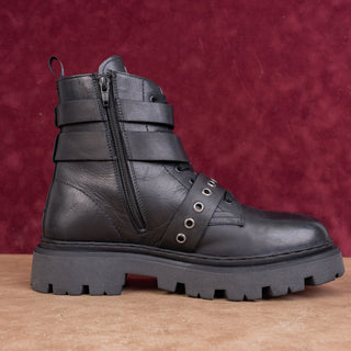 Roberto Cavalli Class Women Black Leather Moto Biker Festival Boots 10US EUR41