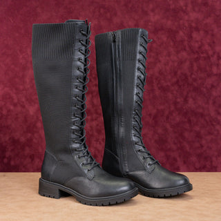 Torrid Women Black Faux Leather Wide Calf Lace-up Combat Knee Boots sz 10