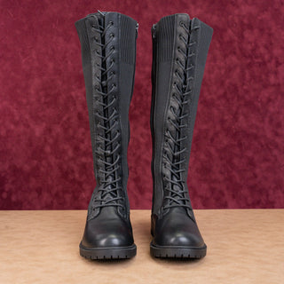 Torrid Women Black Faux Leather Wide Calf Lace-up Combat Knee Boots sz 10