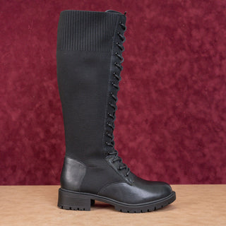 Torrid Women Black Faux Leather Wide Calf Lace-up Combat Knee Boots sz 10