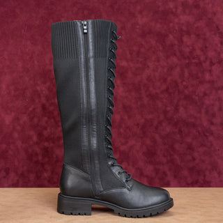 Torrid Women Black Faux Leather Wide Calf Lace-up Combat Knee Boots sz 10