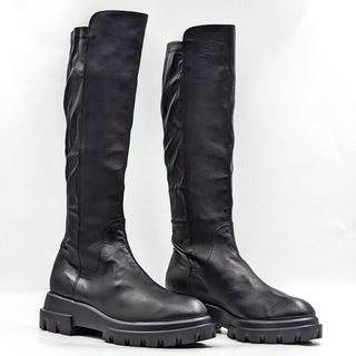 AGL Women Malika Platform Black Leather Lug Knee Boots size 10-10.5US EUR 41