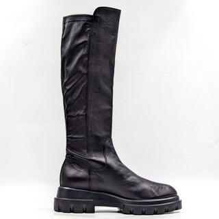 AGL Women Malika Platform Black Leather Lug Knee Boots size 10-10.5US EUR 41