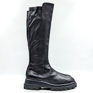 AGL Women Malika Platform Black Leather Lug Knee Boots size 10-10.5US EUR 41