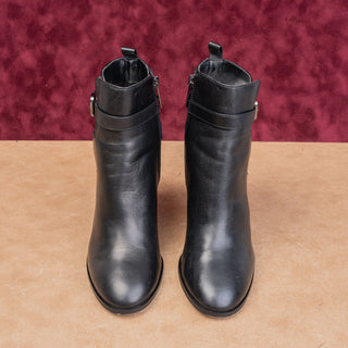 Michael Kors Women Black Leather Heel Zip Round Fashion Dress Boots sz 7