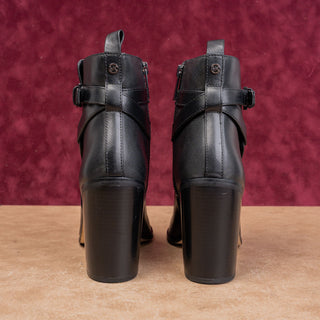 Michael Kors Women Black Leather Heel Zip Round Fashion Dress Boots sz 7