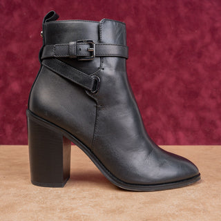 Michael Kors Women Black Leather Heel Zip Round Fashion Dress Boots sz 7