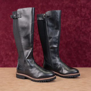 Softwalk Women Inara Black Zip Stretch Leather Riding Knee High Boots sz 7