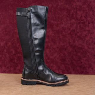 Softwalk Women Inara Black Zip Stretch Leather Riding Knee High Boots sz 7