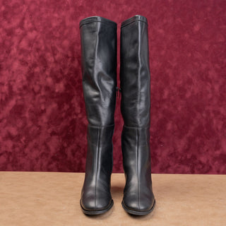 Franco Sarto Women Vintage Y2K Retro Black Leather Wedge Riding Boots sz 6.5