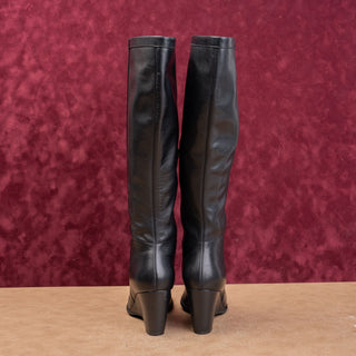 Franco Sarto Women Vintage Y2K Retro Black Leather Wedge Riding Boots sz 6.5