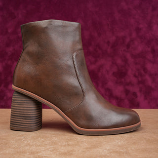 Korks Women Destiny Block Retro Zip Brown Vegan Leather Boots size 11
