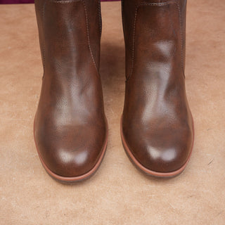 Korks Women Destiny Block Retro Zip Brown Vegan Leather Boots size 11