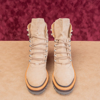 Marc Fisher Women Lace-up Croc Print Beige Suede Fall Comfort Combat Boots 7.5