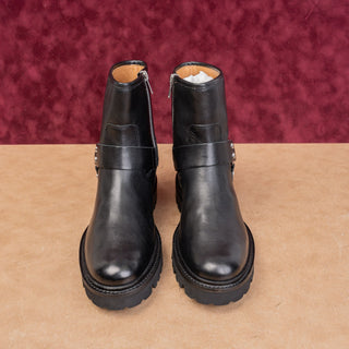Frye Women Oliva Black Leather Lace-up Zip Lug Harness Moto Ankle Boots sz 8.5