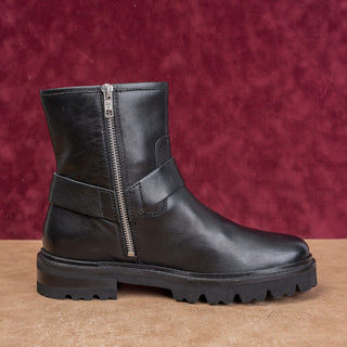 Frye Women Oliva Black Leather Lace-up Zip Lug Harness Moto Ankle Boots sz 8.5