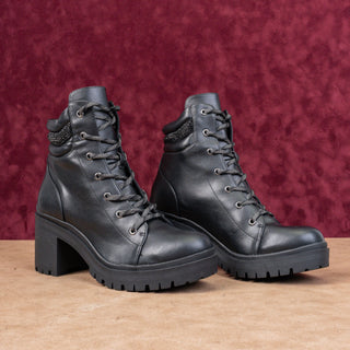 Nine West Women Quona Black Leather Lace-up Platform Combat Boots sz 10