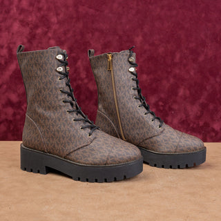 Michael Kors Women Bryce MK Logo Platform Zip Lace-up Festival Combat Boots 9