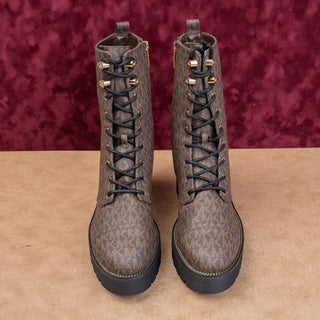 Michael Kors Women Bryce MK Logo Platform Zip Lace-up Festival Combat Boots 9