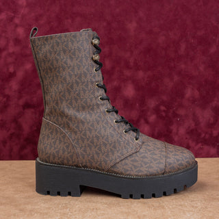 Michael Kors Women Bryce MK Logo Platform Zip Lace-up Festival Combat Boots 9