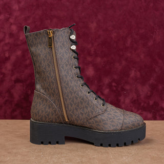Michael Kors Women Bryce MK Logo Platform Zip Lace-up Festival Combat Boots 9