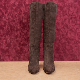 Salvatore Ferragamo Women Brown Suede Slip-on Fashion Heel Party Boots sz 10