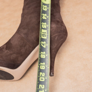 Salvatore Ferragamo Women Brown Suede Slip-on Fashion Heel Party Boots sz 10